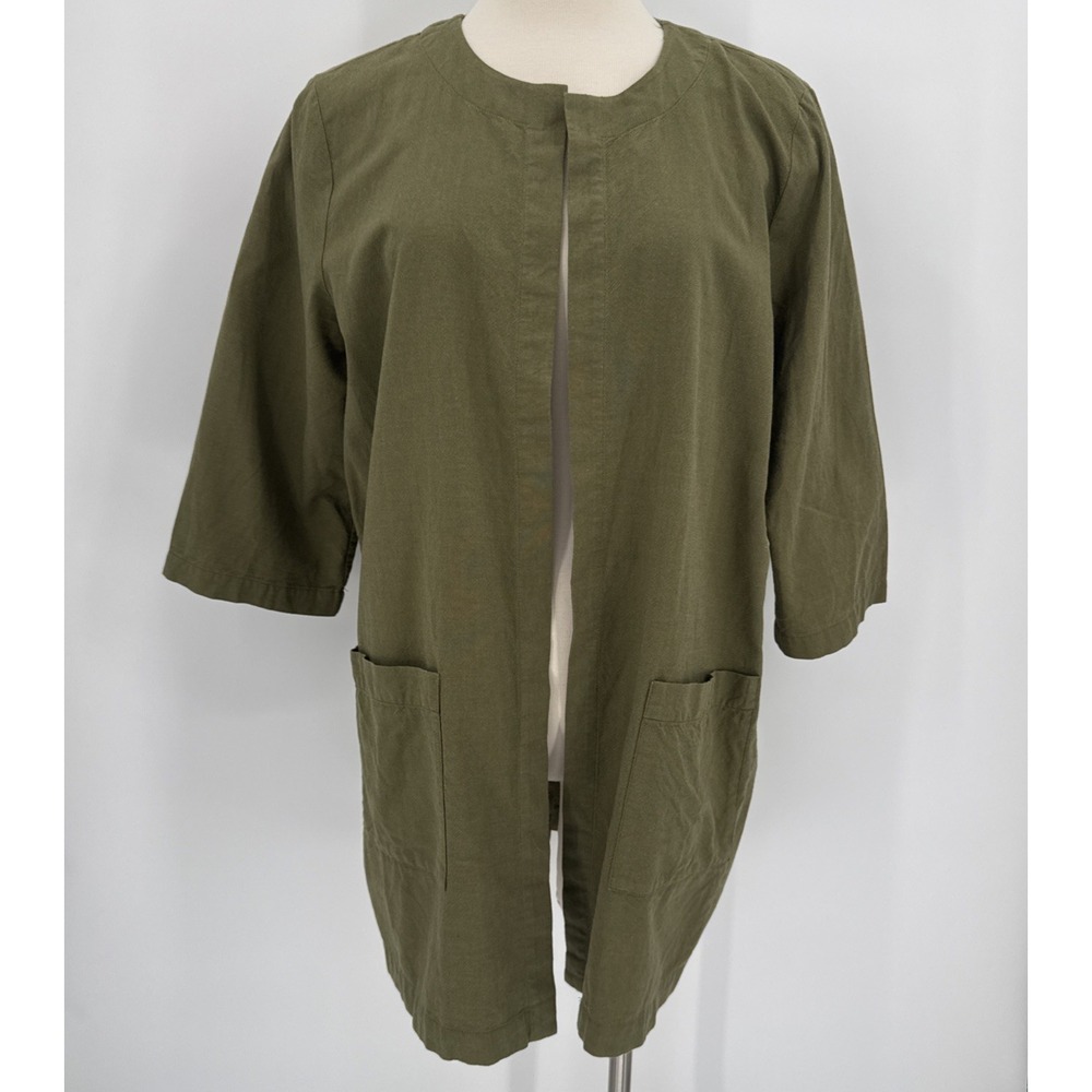 Eileen Fisher Womens Green 100% Organic Cotton Open Cardigan Size Large Staple